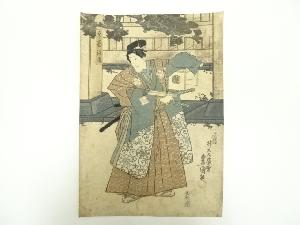 江戸期　三代歌川豊国　印南数馬　3枚続の1枚　手摺木版画